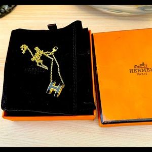 Pop H Pendant Chain Necklace Metal and Enamel